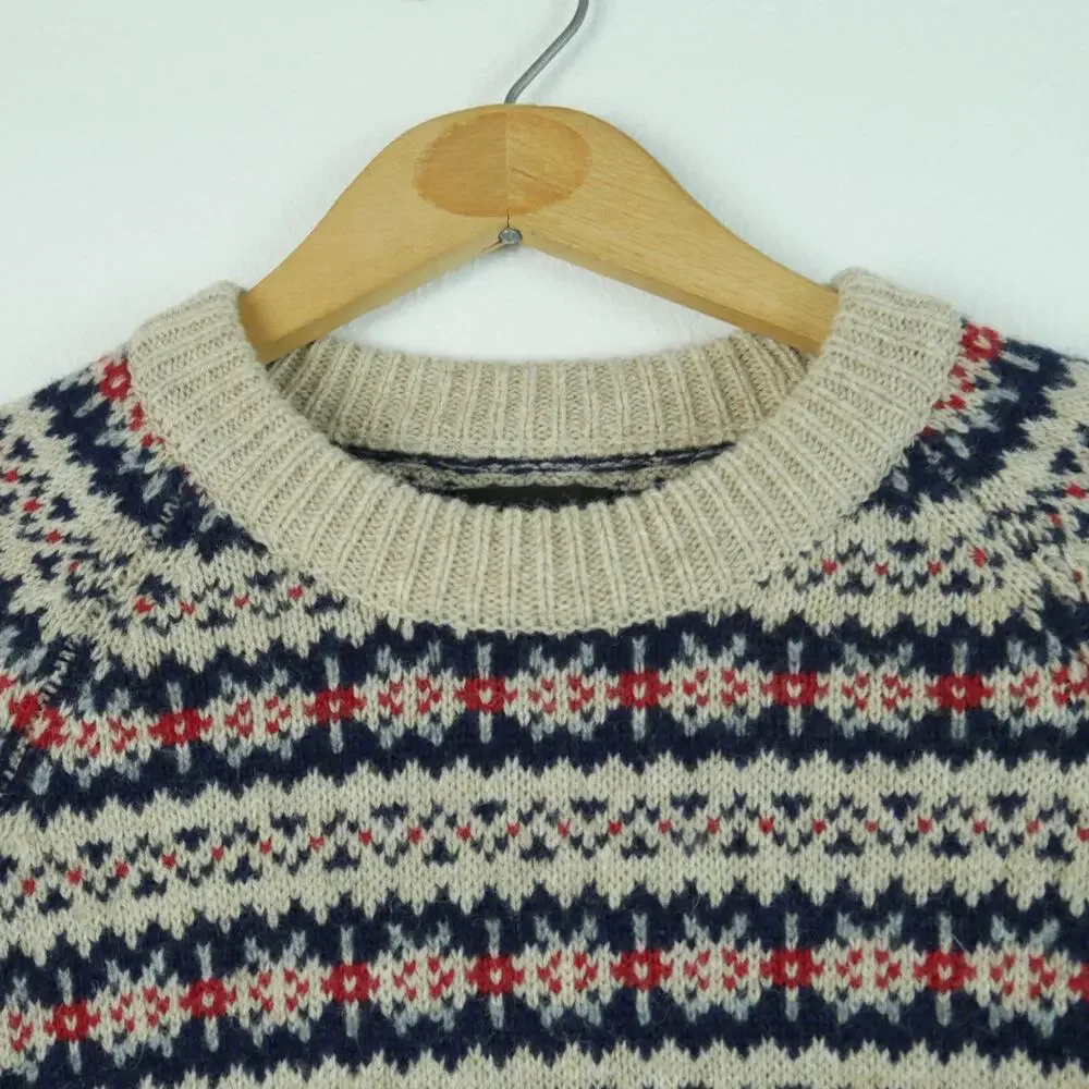 J Crew Men's Medium‎ Crewneck Sweater 100% Wool Nordic Fair Isle Pullover Raglan